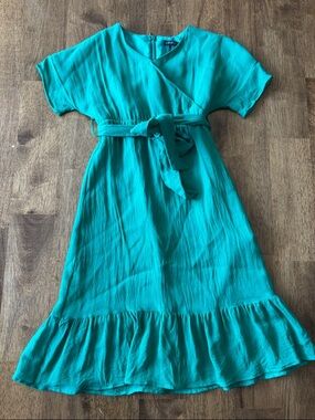 Ikks Green Wrap-Style Ruffle-Hem Dress- Purchased in London
